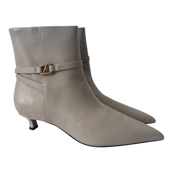 Franco Sarto Shoes - Franco Sarto Marnie Kitten Heel Pointed Toe Gray Leather Ankle Booties Size 8.5